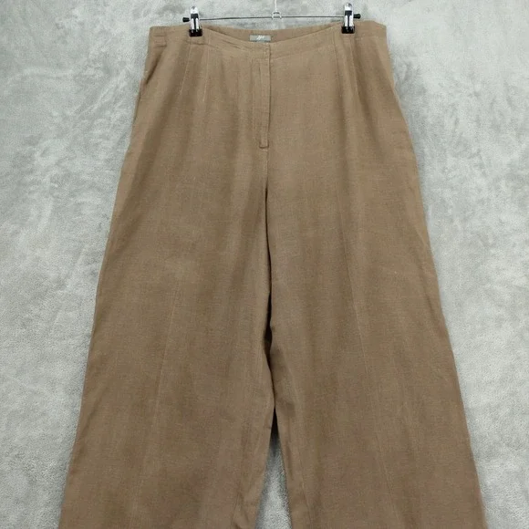 JJ ill Pants Women 16 Linen Wide Leg Pockets Pleated Lagenlook Boxy Relaxed Zip - Picture 3 of 11